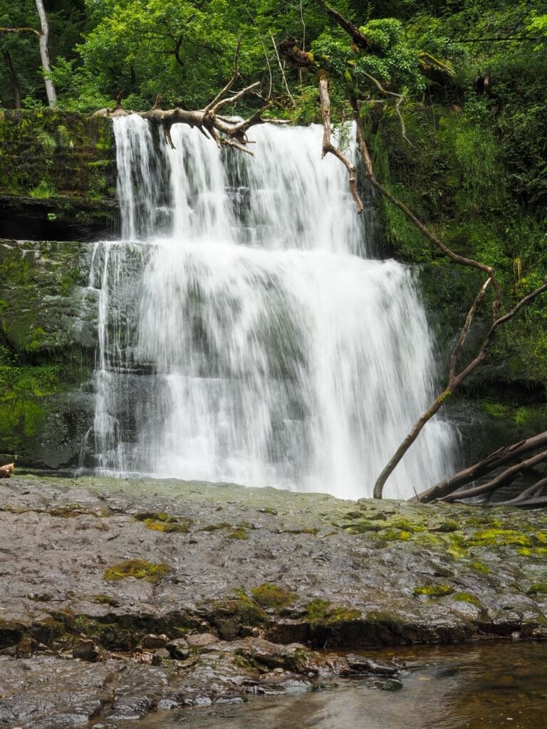 Front view of Sgwd Clun-Gwyn Waterfall, Four Waterfall Trail